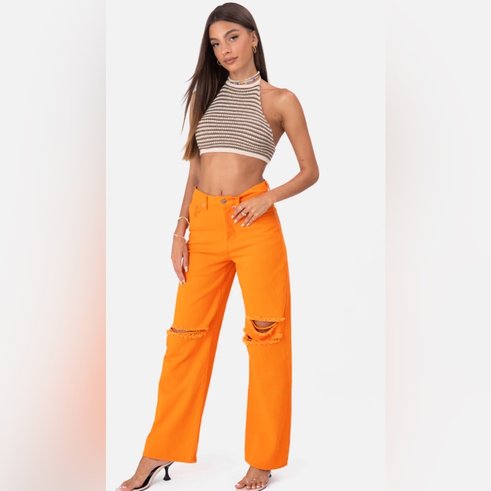 ADIKA: Blaine Ripped Orange Wide-leg Jeans